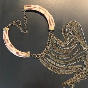 Boho Bone and Metal Fringe Statement Necklace